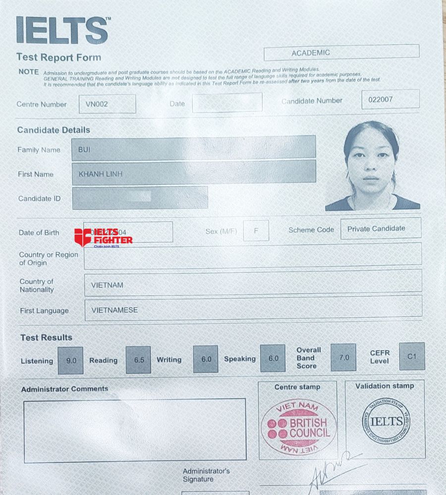 Linh 7.0 IELTS ielts fighter 737 quang trung