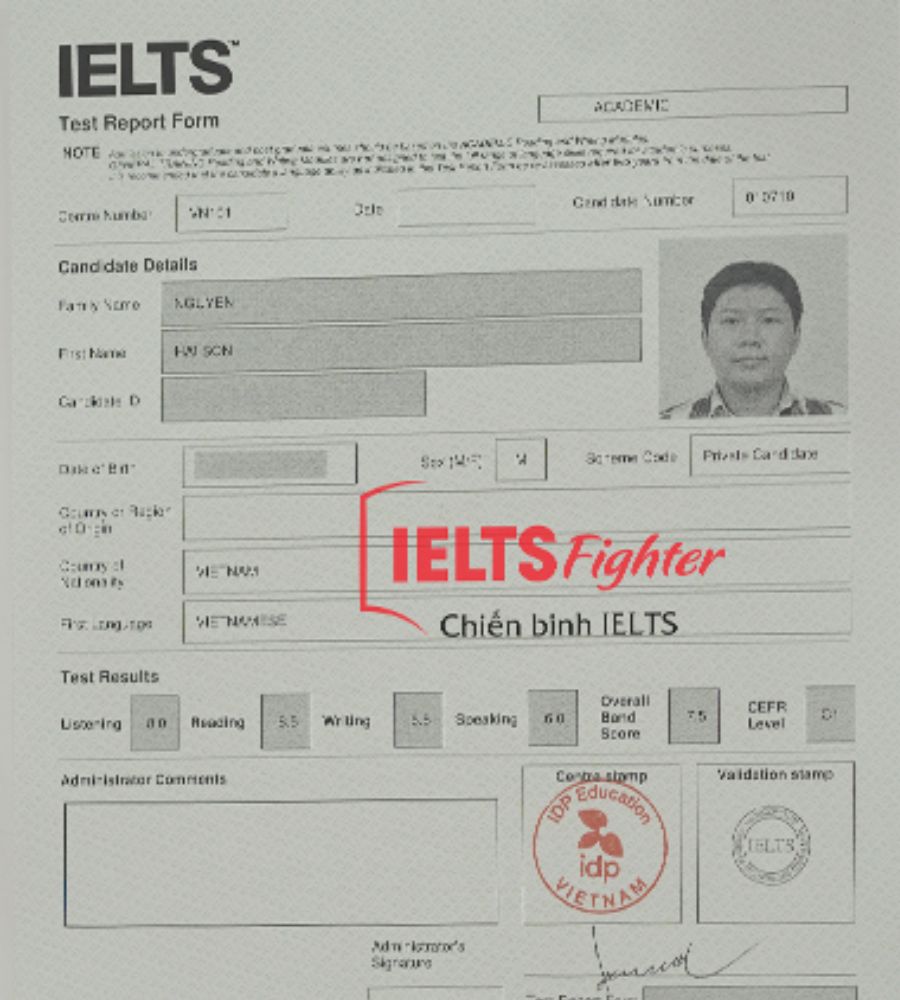 Chứng chỉ Nguyễn Hải Sơn 7.0 IELTS
