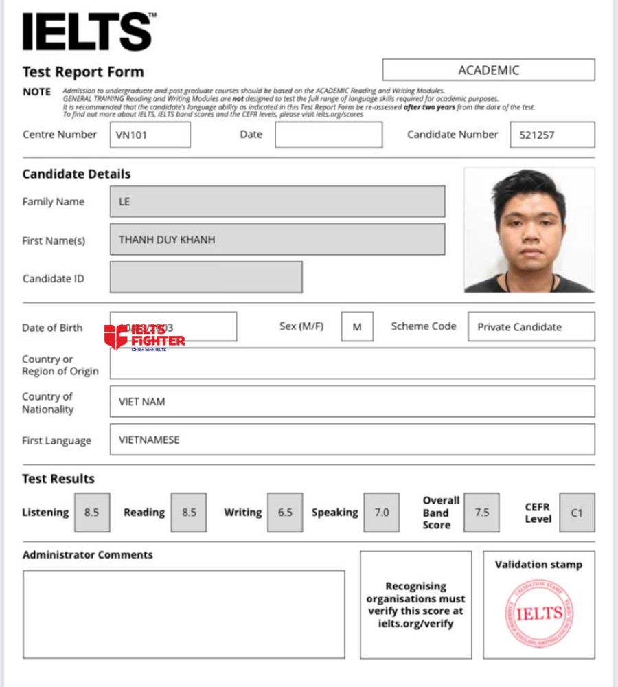 Chứng chỉ L&ecirc; Thanh Duy Khanh 7.0 IELTS