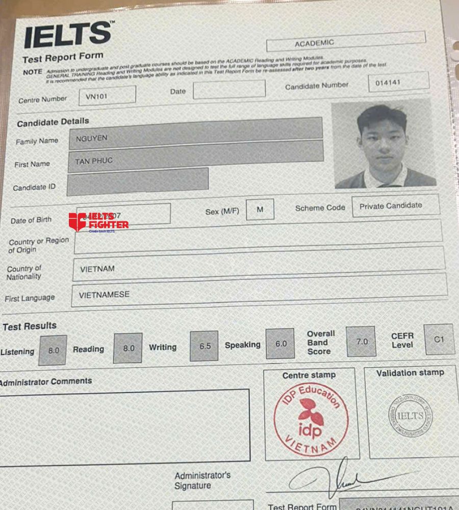 Chứng chỉ Nguyễn Tấn Ph&uacute;c  7.0 IELTS
