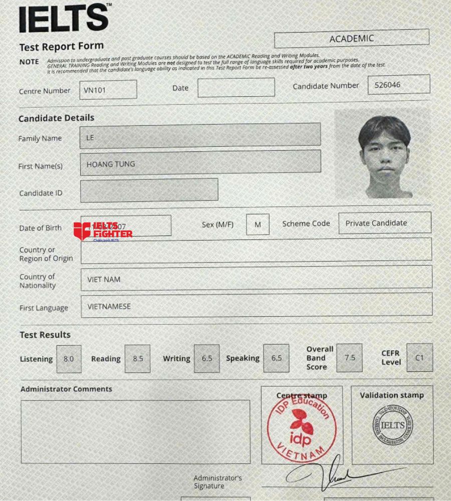 Chứng chỉ bLê Hoàng Tùng 7.0 IELTS
