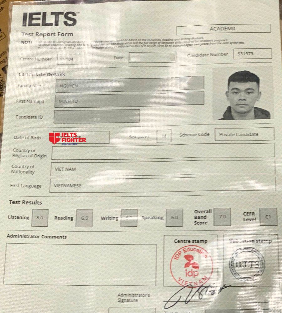 Chứng chỉ Nguyễn Minh T&uacute;  7.0 IELTS