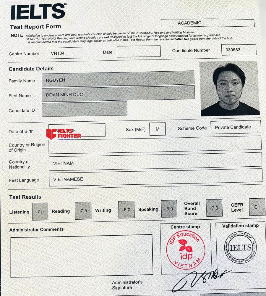Chứng chỉ Nguyễn Đo&agrave;n Minh Đức  7.0 IELTS