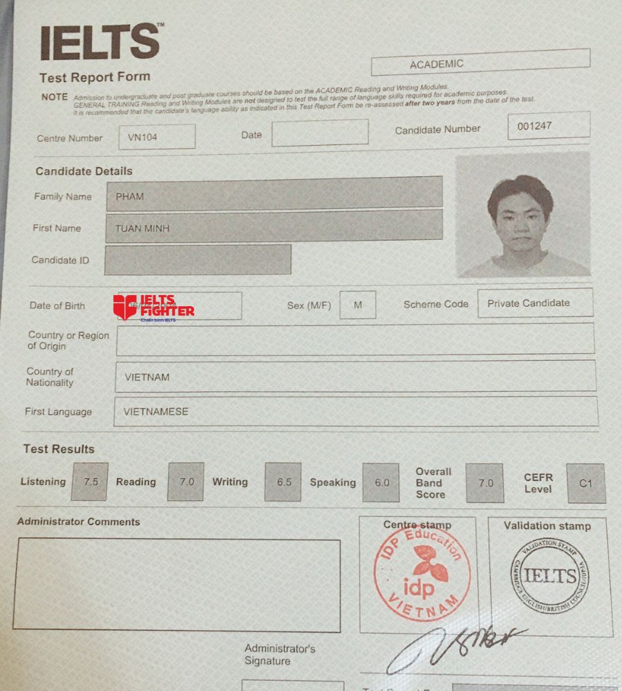 học vi&ecirc;n IELTS Fighter Bắc Ninh - tuấn minh 7.0 IELTS