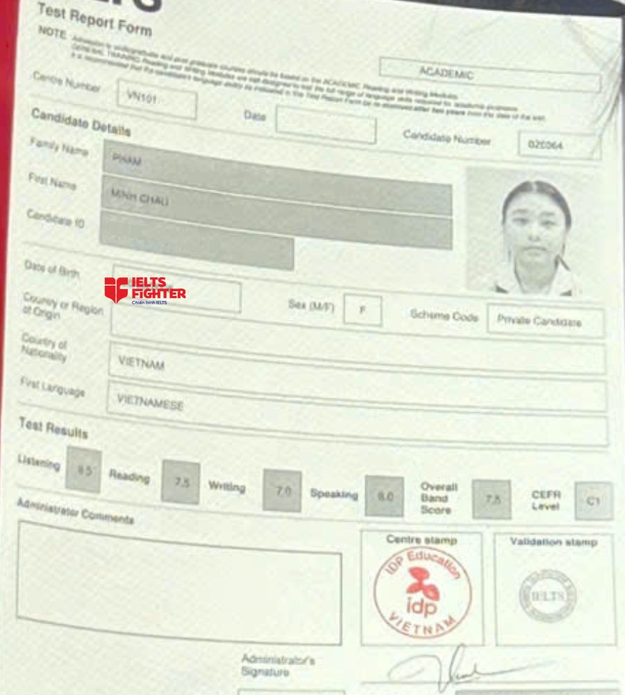 Chứng chỉ Phạm Minh Ch&acirc;u 7.0 IELTS