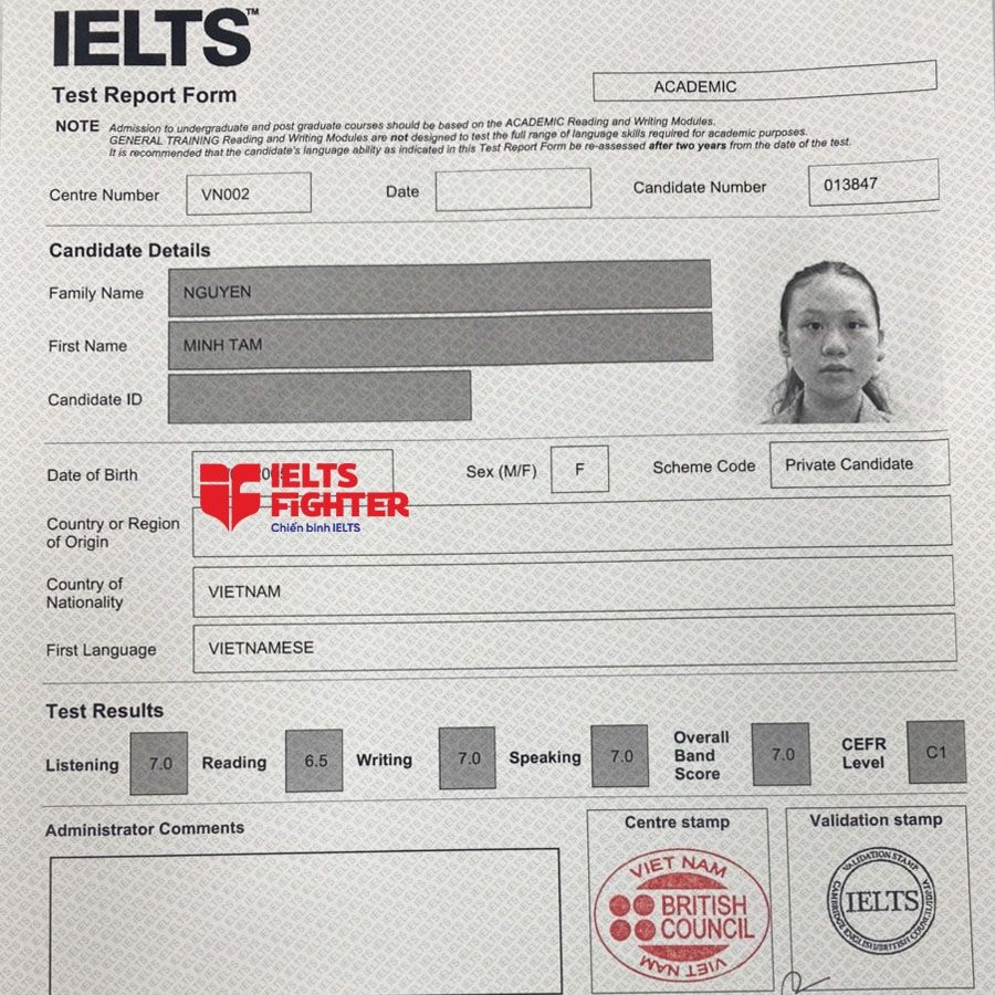 bảng điểm IELTS academic