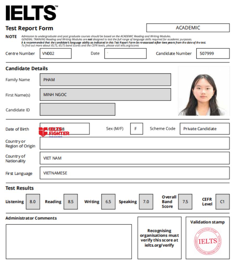 Chứng chỉ Phạm Minh Ngọc 7.5 IELTS