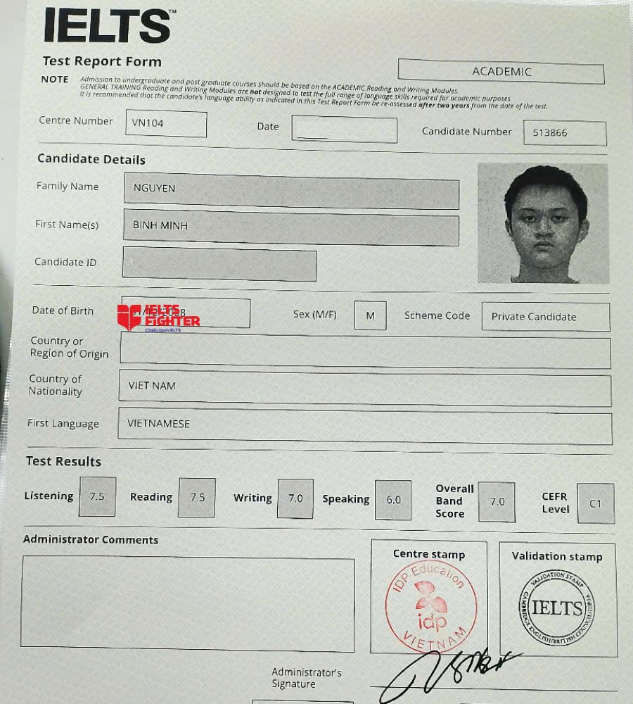Nguyễn B&igrave;nh Minh 7.0 IELTS 2