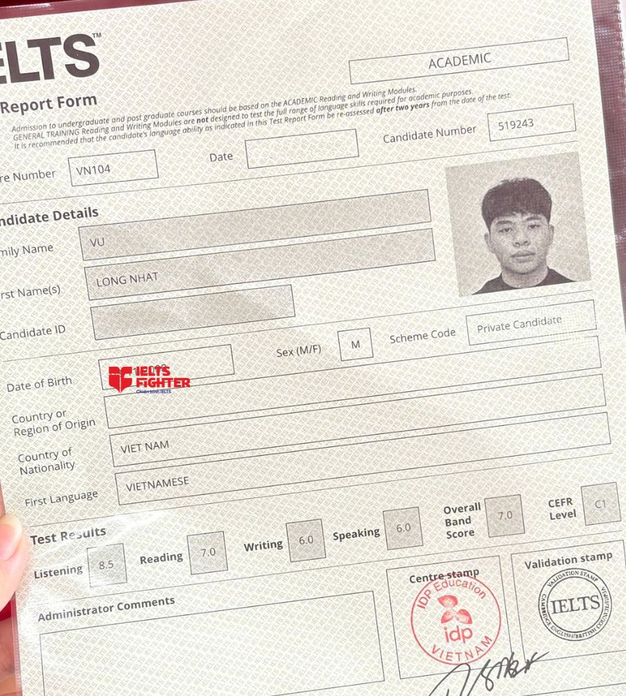 bằng Vũ Long Nhật  7.0 IELTS