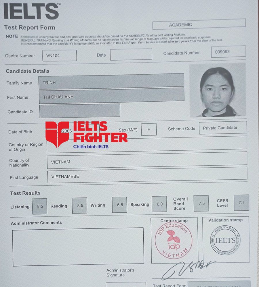 Ch&acirc;u Anh 7.5 IELTS