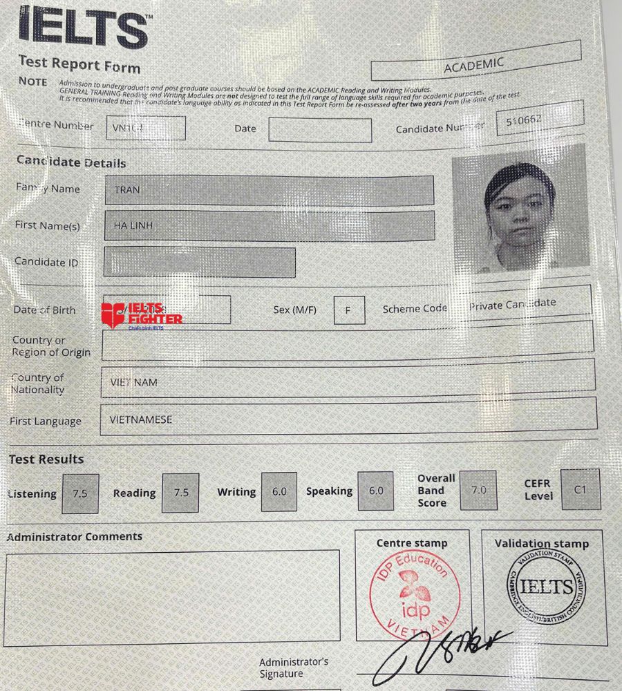 bằng Trần H&agrave; Linh  7.0 IELTS