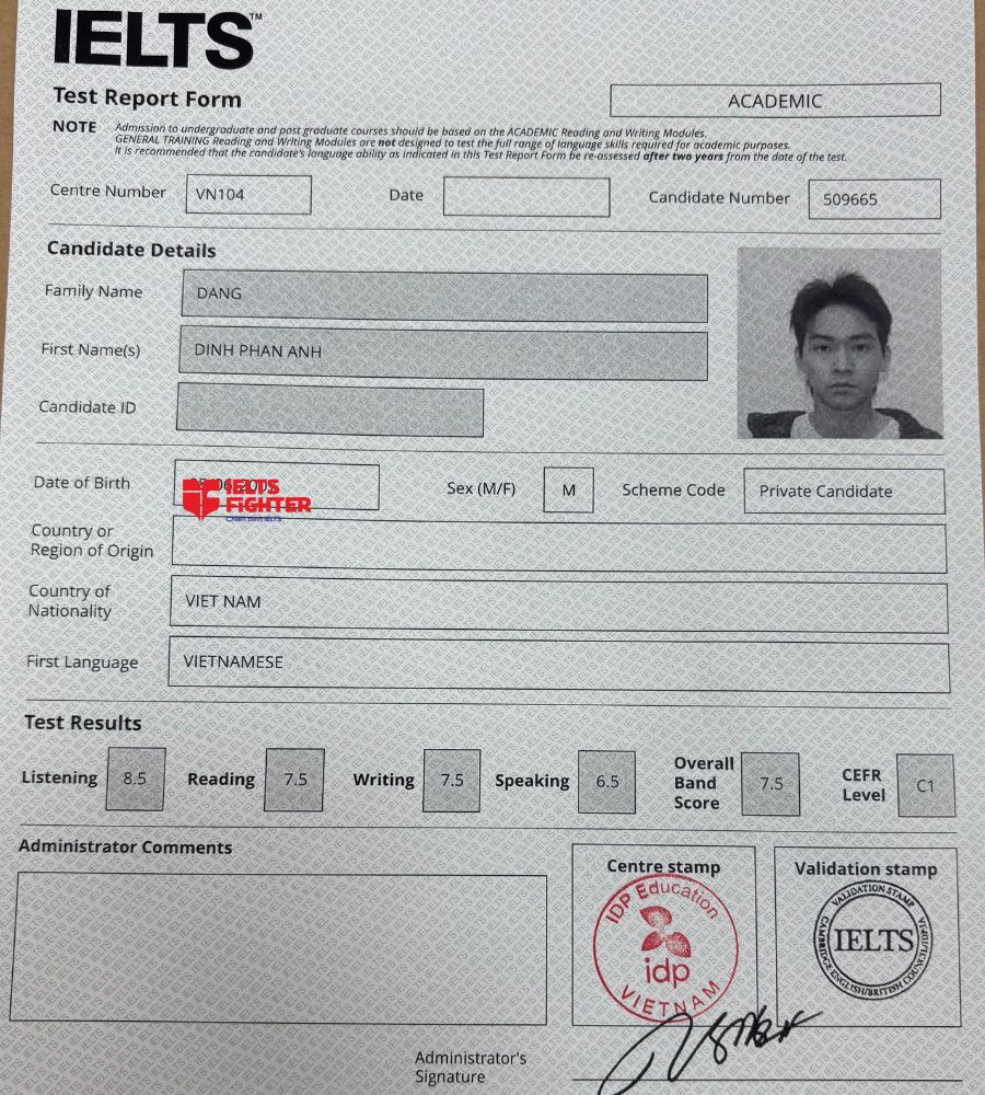 Bằng Đặng Đ&igrave;nh Phan Anh 7.0 IELTS