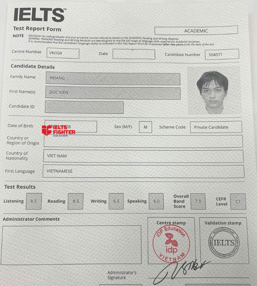 bằng Ho&agrave;ng Đức Ki&ecirc;n  7.5 IELTS