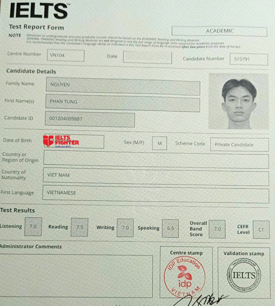 bằng Nguyễn Phan Tùng 7.0 IELTS