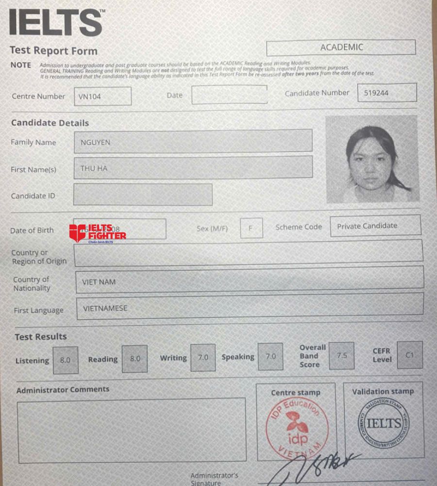 bằng Nguyễn Thu Hà 7.0 IELTS