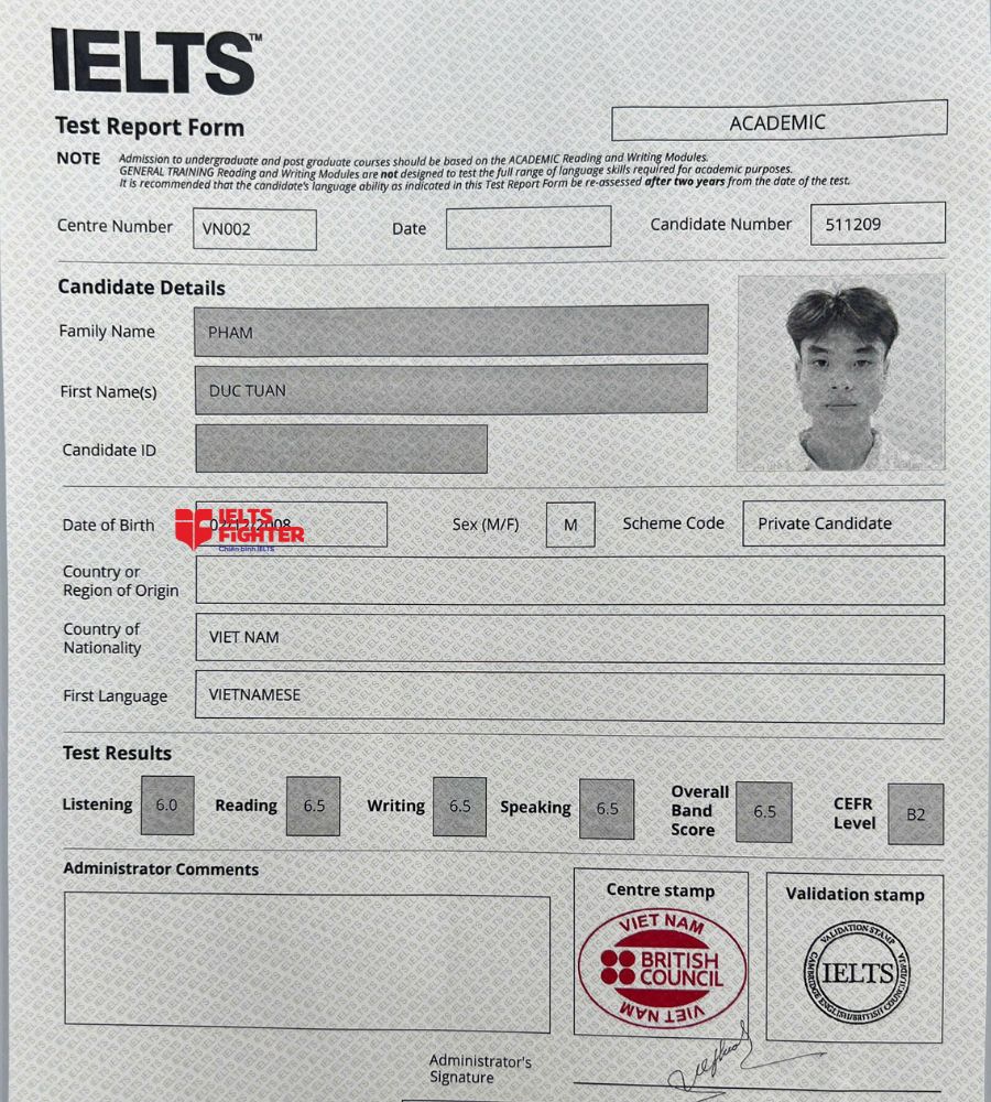 Chứng chỉ Phạm Đức Tuấn 6.5 IELTS