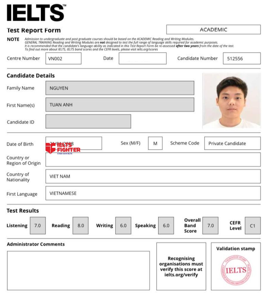 Chứng chỉ Nguyễn Tuấn Anh 7.0 IELTS