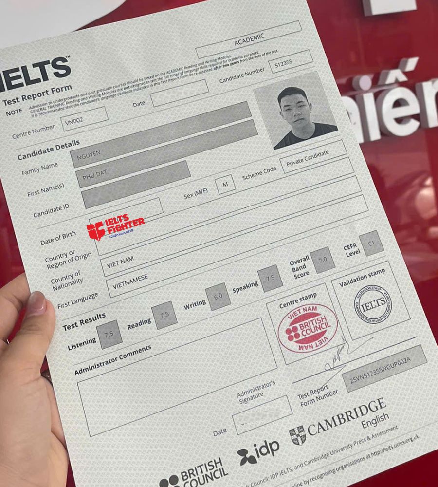 Chứng chỉ Nguyễn Ph&uacute; Đạt  7.0 IELTS
