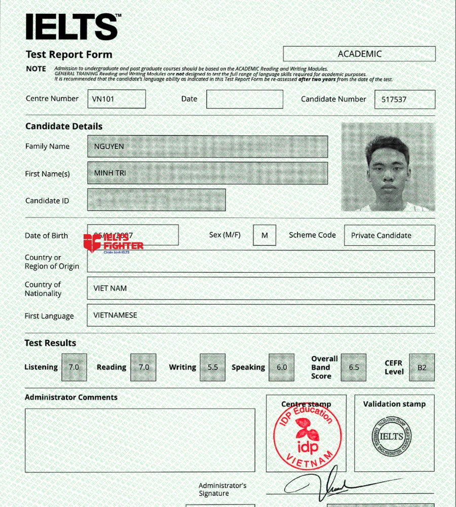 chứng chỉ Nguyễn Minh Tr&iacute;  6.5 IELTS
