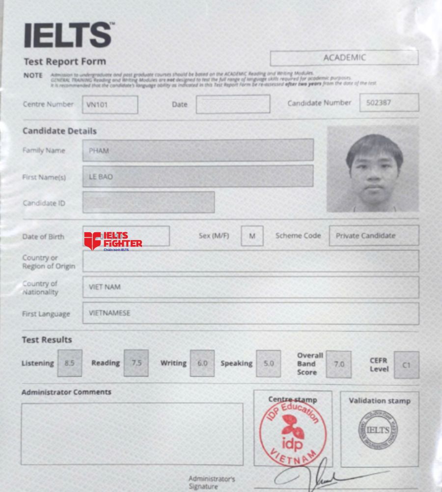 Phạm L&ecirc; Bảo 7.0 IELTS