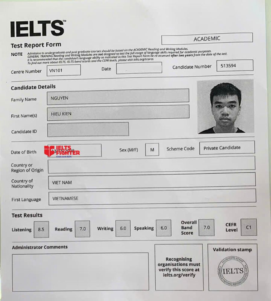 chứng chỉ Nguyễn Hiếu Ki&ecirc;n  7.0 IELTS