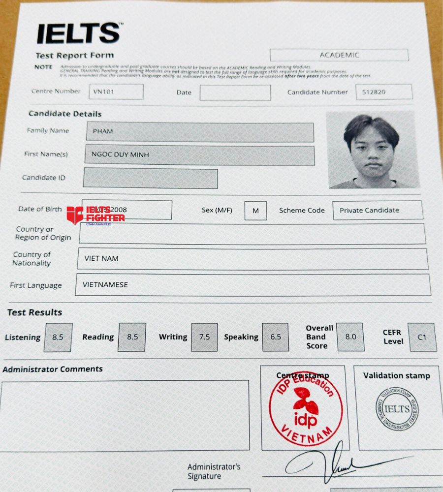 chứng chỉ Phạm Ngọc Duy Minh  8.0 IELTS