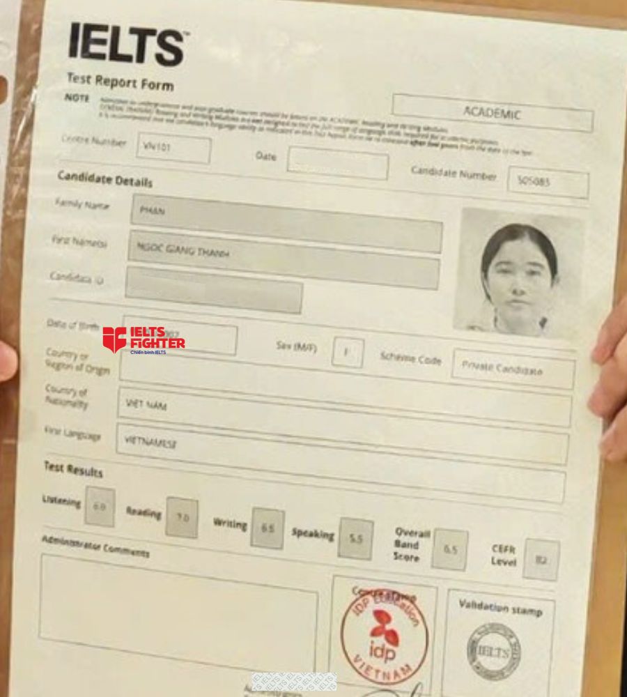 chứng chỉ Phan Ngọc Giang Thanh  7.5 IELTS