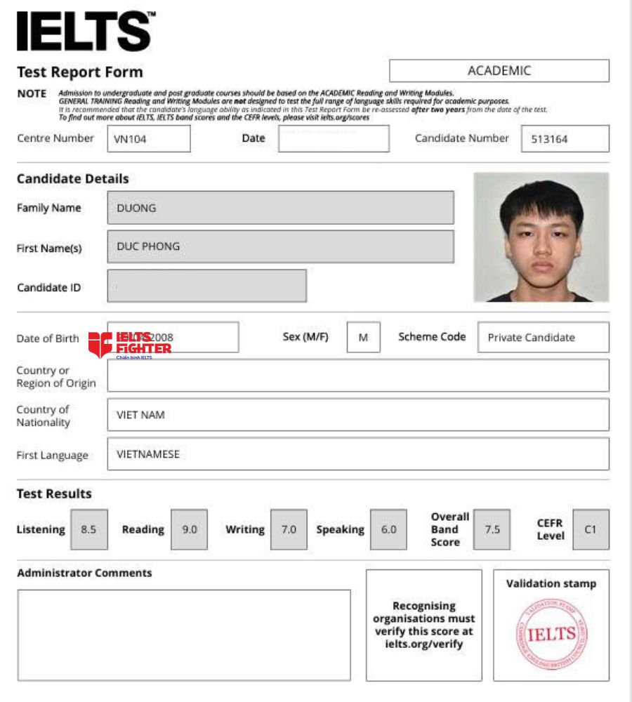 Dương Đức Phong 7.5 IELTS