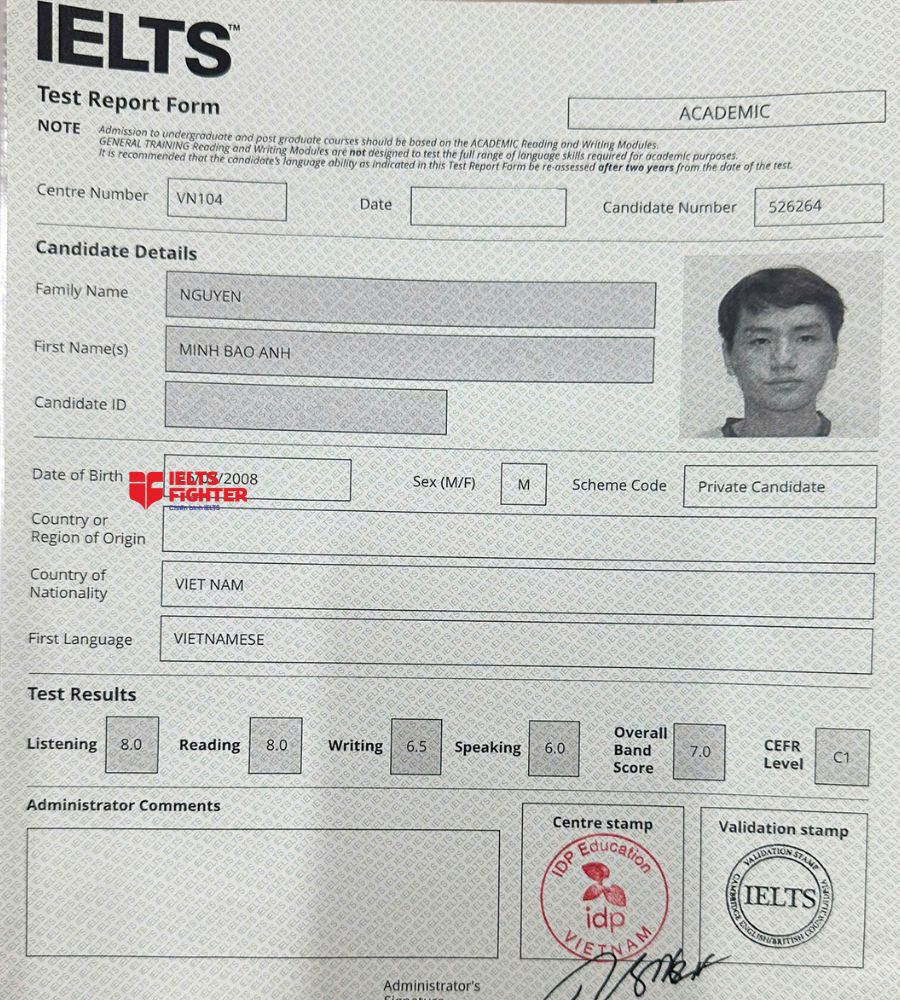 Chứng chỉ Nguyễn Minh Bảo Anh 7.0 IELTS