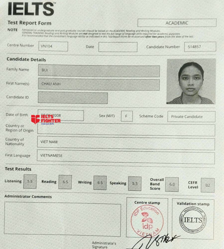 Chứng chỉ B&ugrave;i Ch&acirc;u Anh  6.0 IELTS