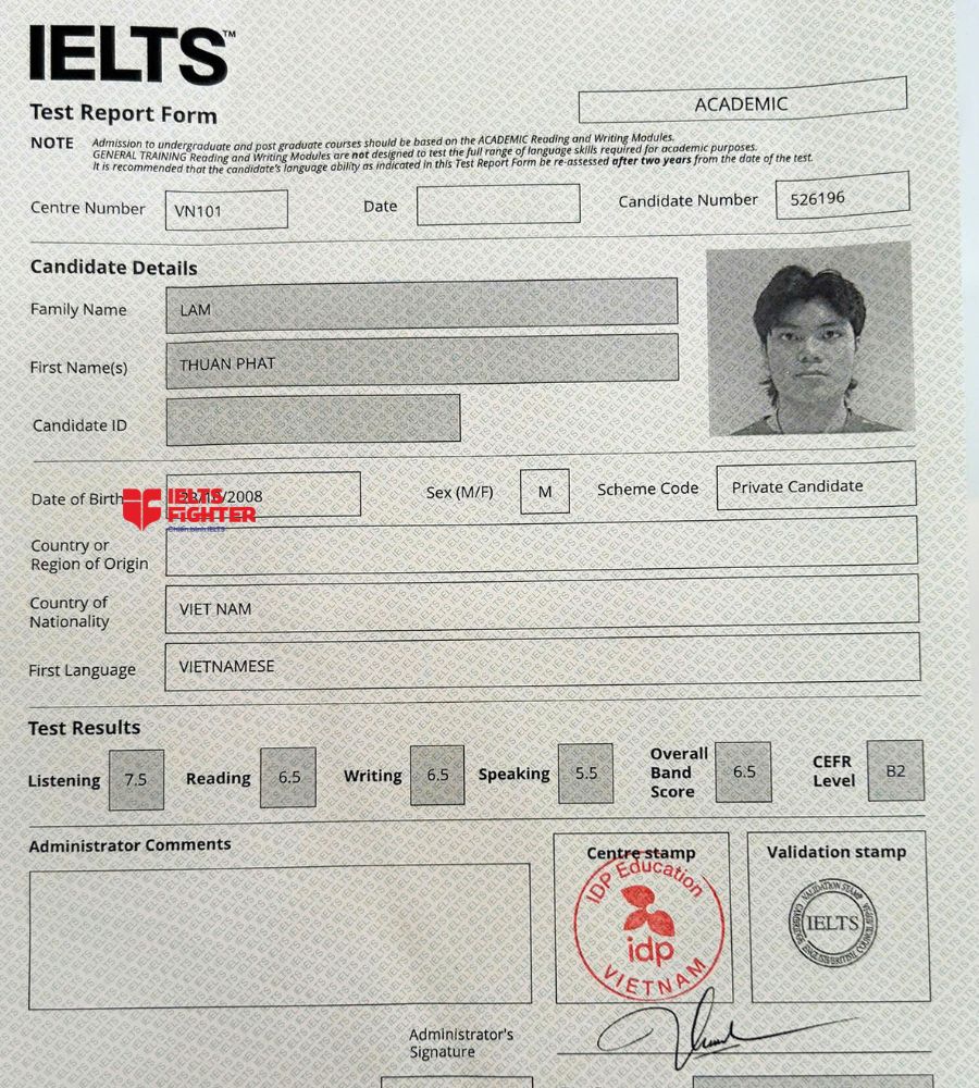 Chứng chỉ L&acirc;m Thuận Ph&aacute;t 6.5 IELTS
