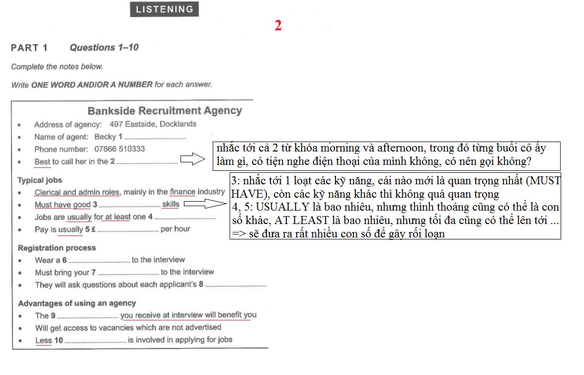 Ch&uacute; &yacute; khi l&agrave;m b&agrave;i IELTS Listening part 1 - 2