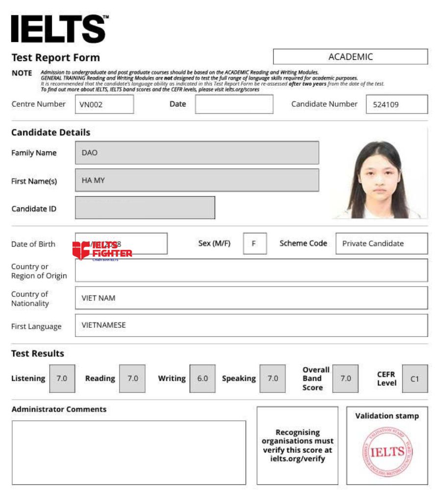 Đ&agrave;o H&agrave; My 7.0 IELTS
