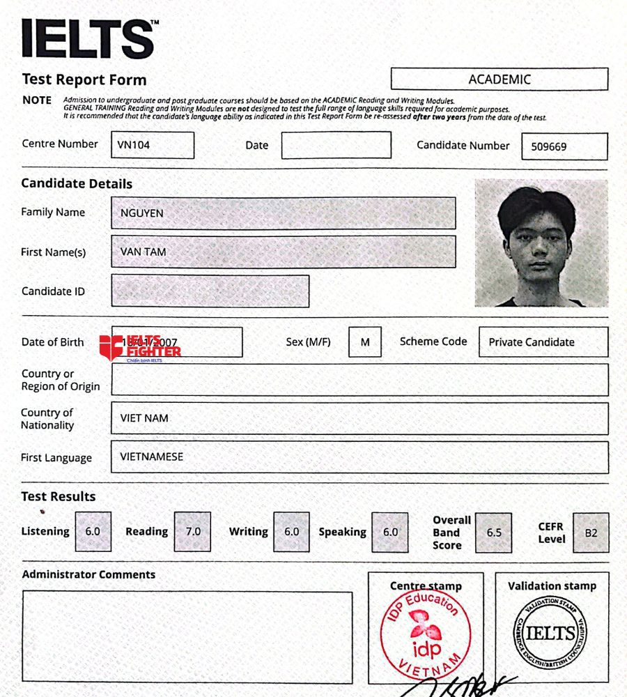bằng Nguyễn Văn T&acirc;m 6.5 IELTS