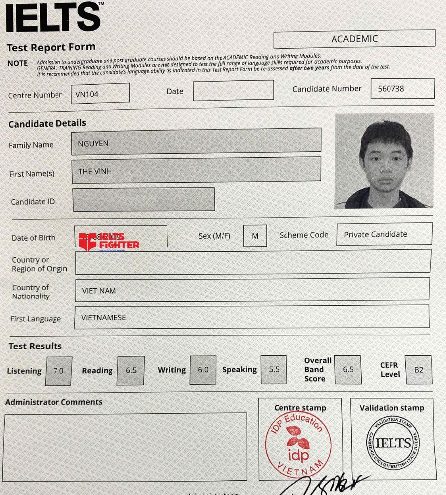 chứng chỉ Nguyễn Thế Vinh 6.5 IELTS