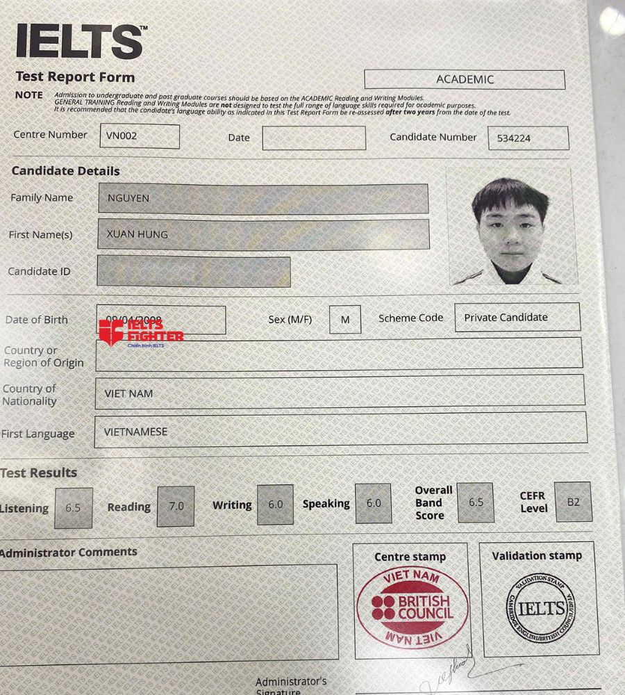 chứng chỉ Nguyễn Tuấn Minh 6.5 IELTS