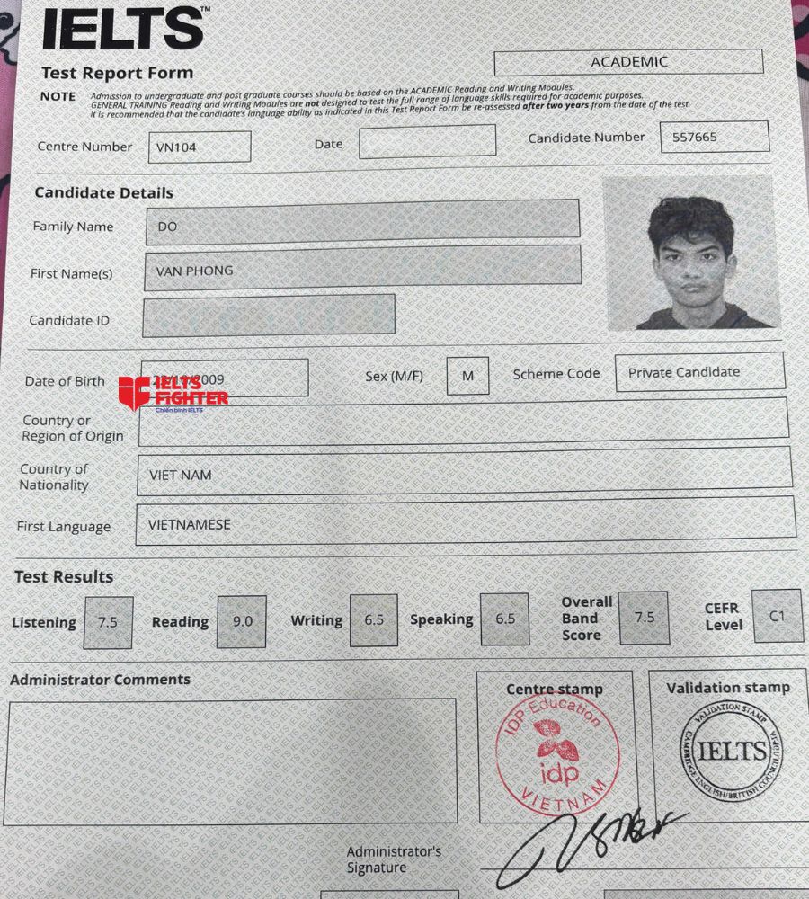 chứng chỉ Đỗ Văn Phong 7.0 IELTS