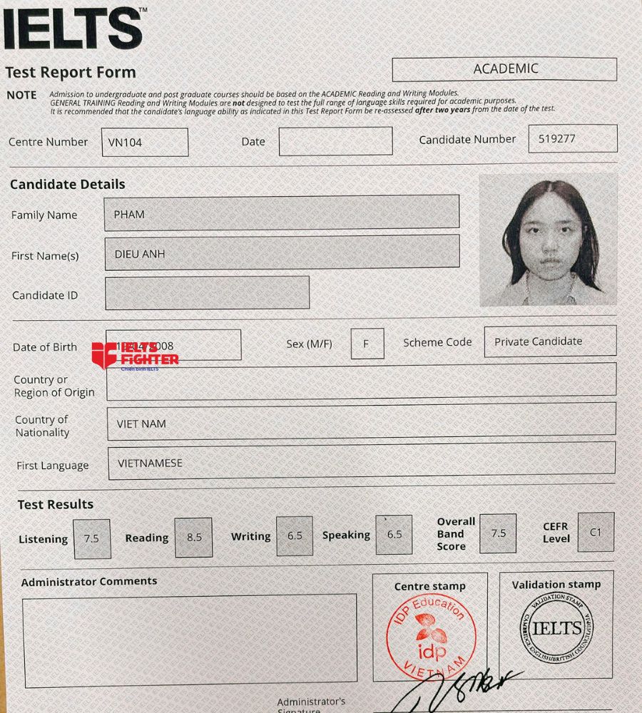chứng chỉ Phạm Diệu Anh 7.0 IELTS