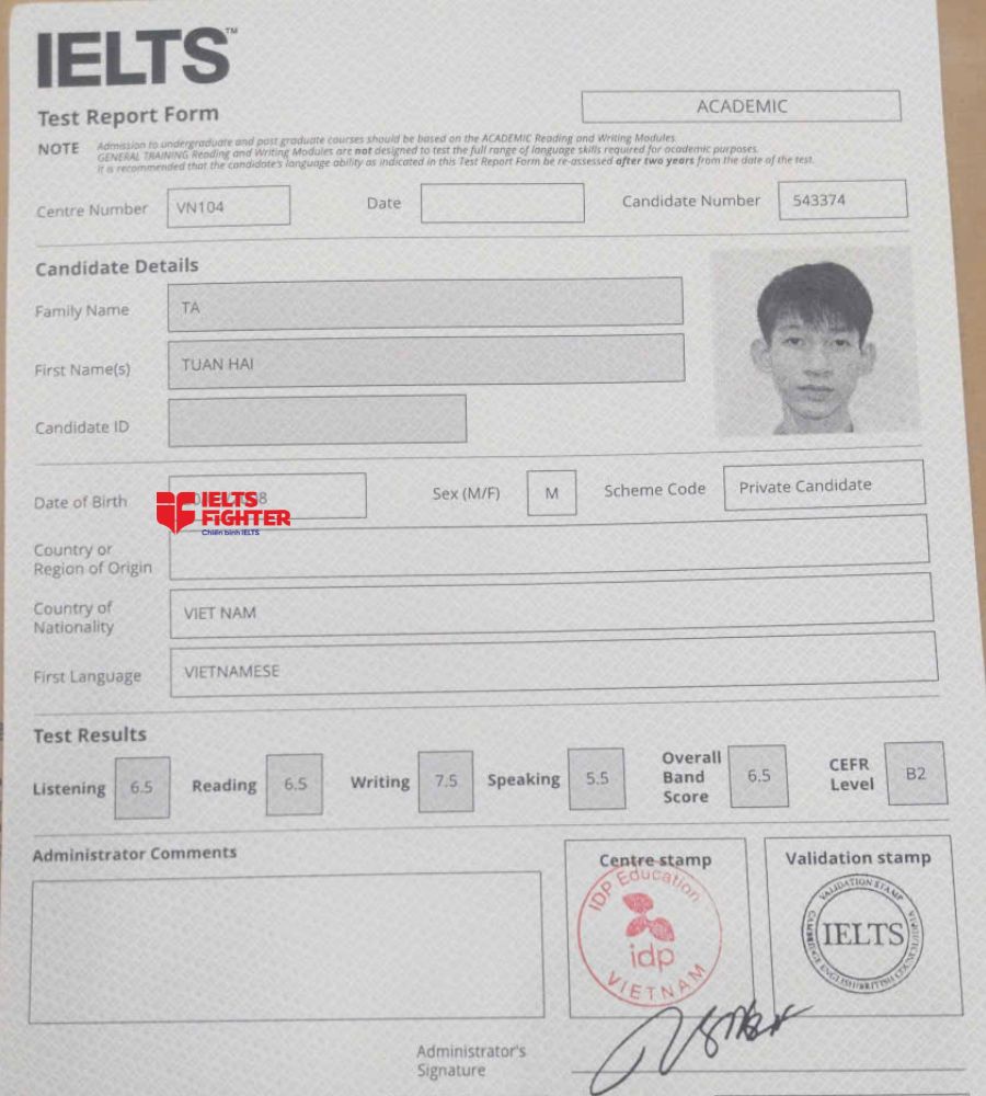 bằng Tạ Tuấn Hải 6.5 IELTS