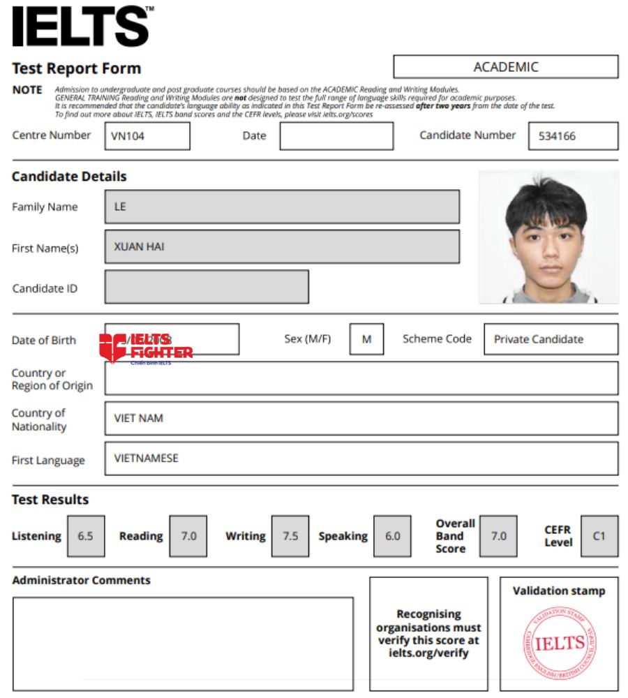 Lê Xuân Hải 7.0 IELTS