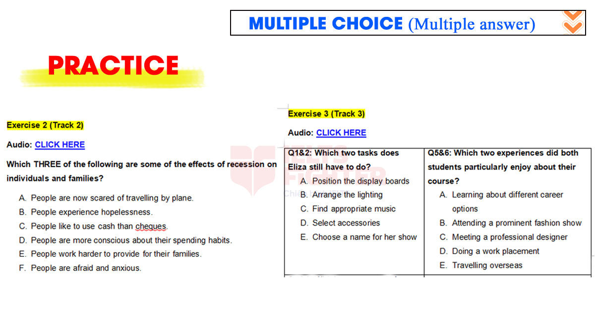 Bài luyện tập IELTS Listening Multiple Choice dạng Multiple Answer
