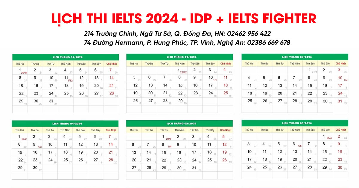 Lịch thi IELTS IDP tại phòng thi IELTS Fighter 2024
