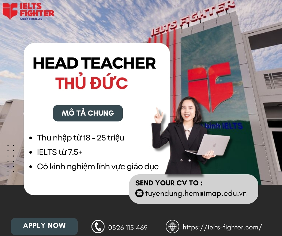 Tuyển dụng Head Teacher - Trưởng nhóm giáo viên tiếng Anh Thủ Đức
