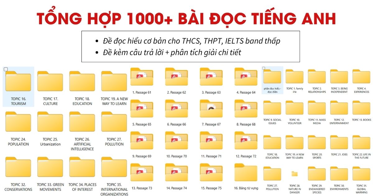 1000+ bài đọc tiếng Anh kèm đáp án chi tiết, dễ luyện tập