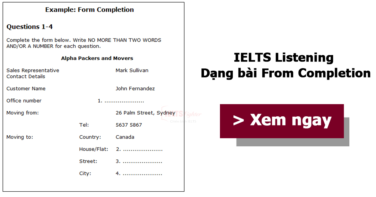 IELTS Listening H ng D n C ch L m D ng B i Form Completion