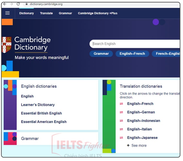 Những website học IELTS online miễn phí Cambridge dictionary