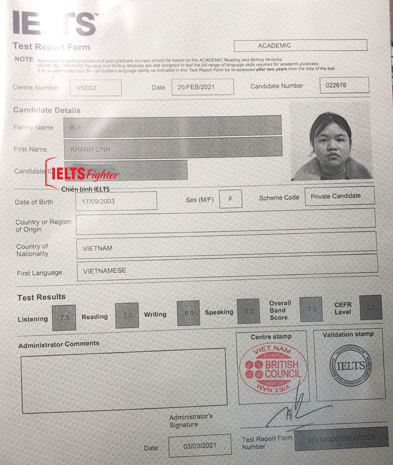 Khánh Linh học trực tuyến IELTS 7.0 -  2