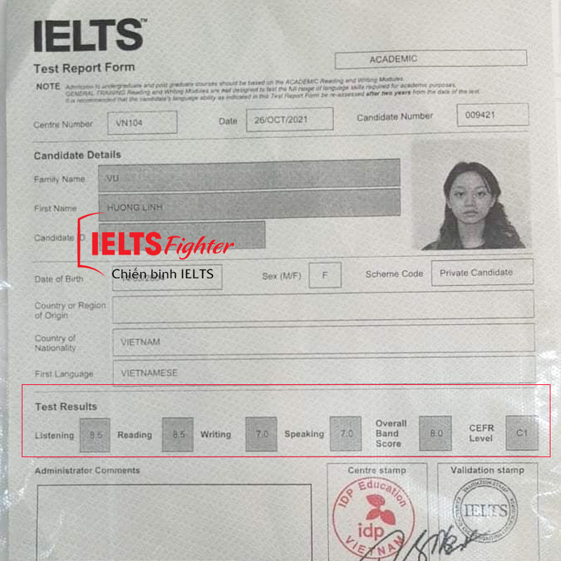 Hương linh 8.0 IELTS  