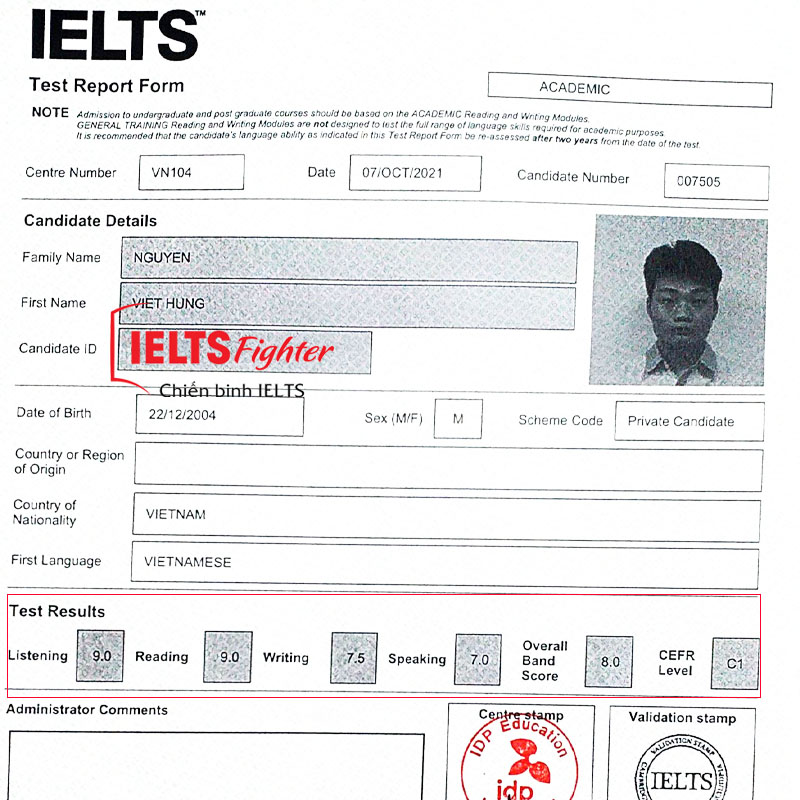 Việt hùng 8.0 IELTS 