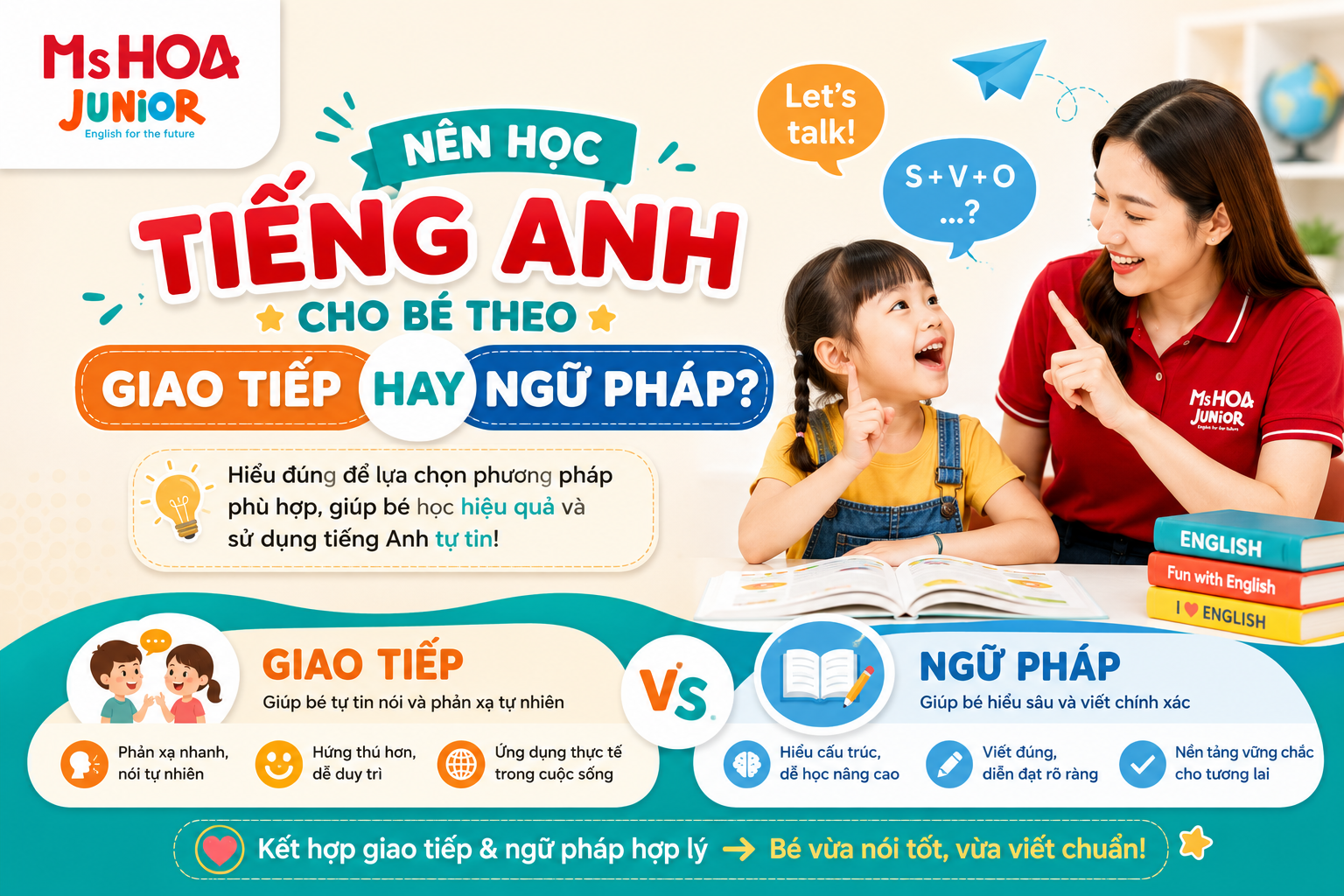 Nên học tiếng Anh cho bé theo giao tiếp hay ngữ pháp?